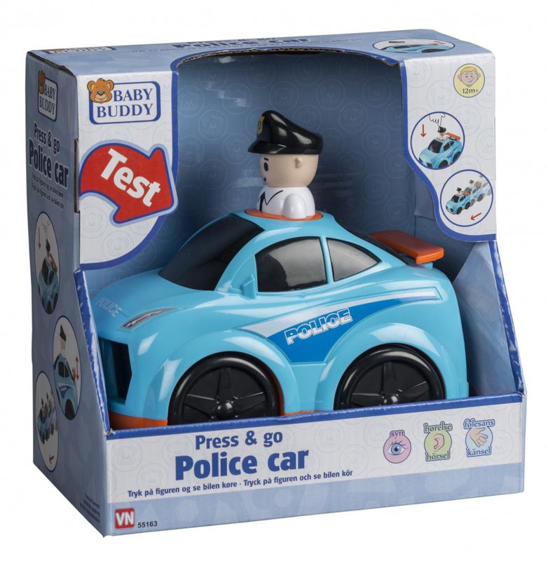 Politibil og figur med press & go-funksjon
