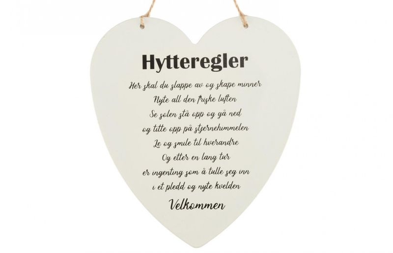 Metallskilt hjerte Hytteregler 16x17cm