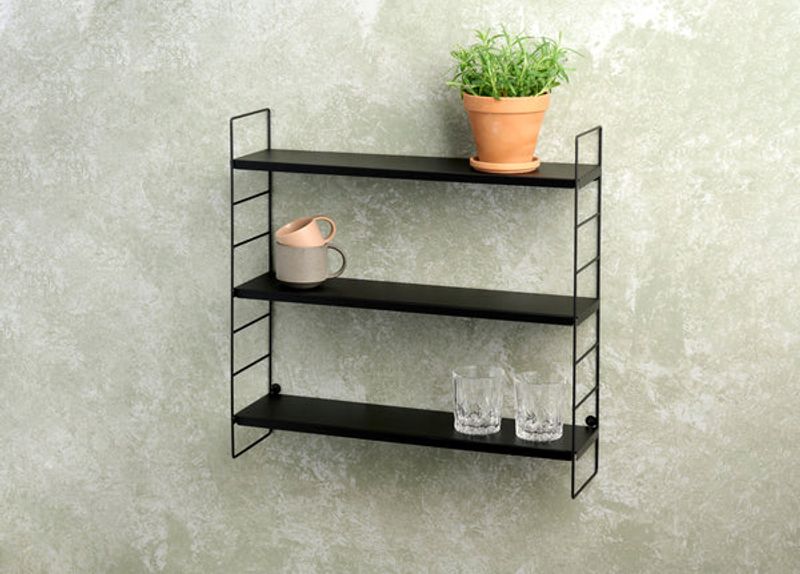 Vegghylle 3 hyller sort 58cm