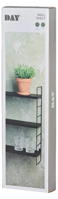 Vegghylle 3 hyller sort 58cm