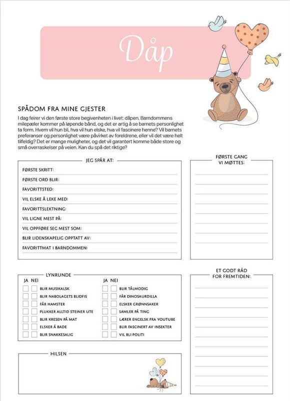 Spådomsark dåp Rosa
