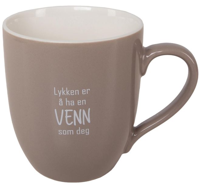 Hovedbilde Krus Lykken...venn beige m/hvit tekst