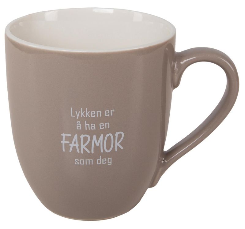 Krus Lykken..farmor beige m/hvit tekst