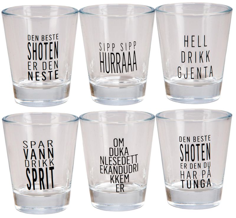 Shotglass med gutta-tekster